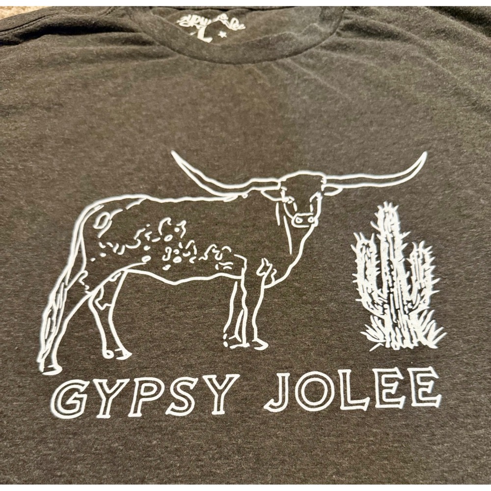 Gypsy Jolee Graphic T-Shirt Size L Excellent Charcoal Gray Longhorn Cactus Tee - Picture 2 of 8